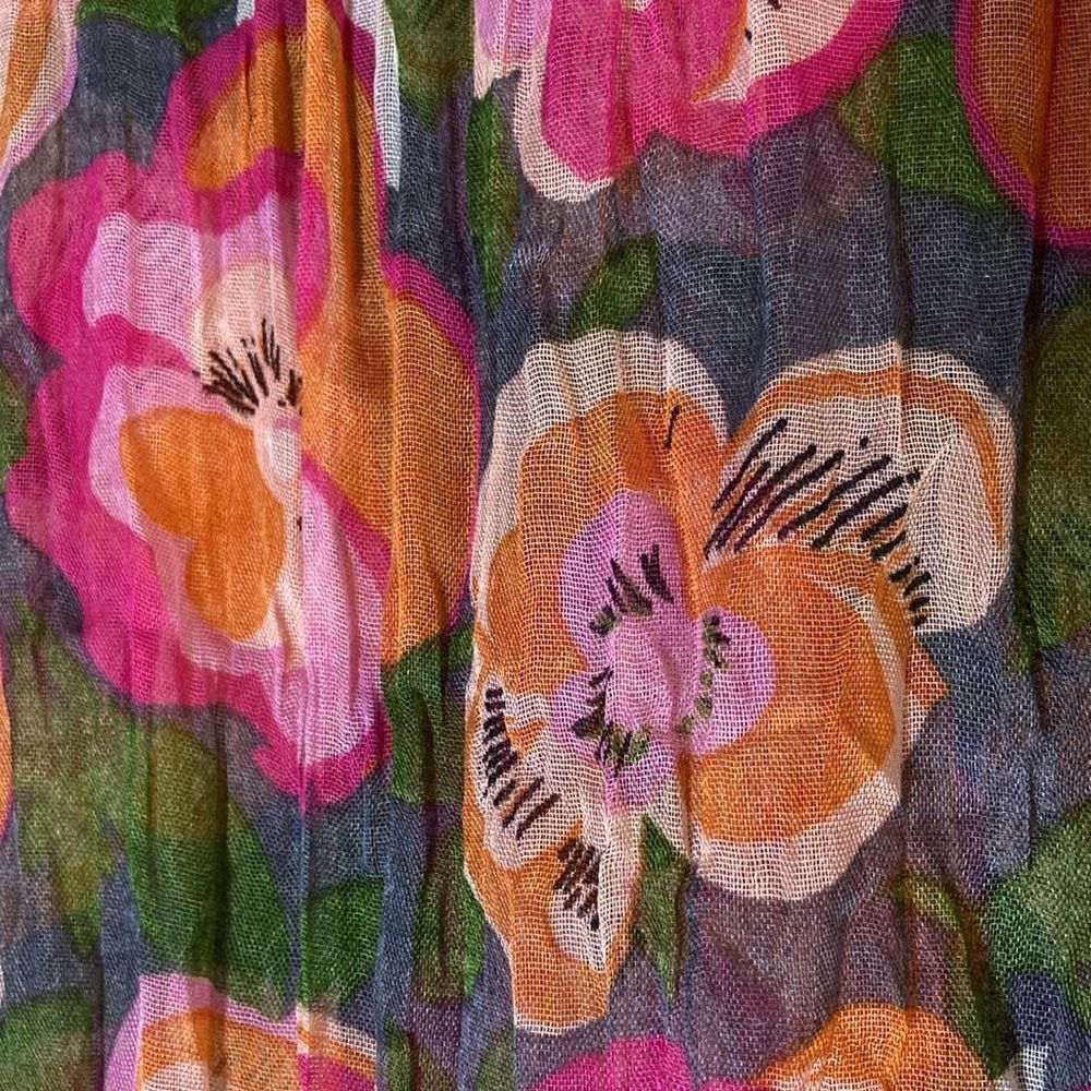 Dreadlocks Floral Scarf Gray Green and Pink  42" X 76" Rectangle